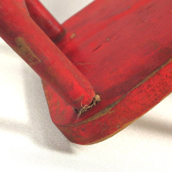 Vintage Doll Rocking Chair 14.5" Tall Red Yellow Wood Chair Primitive Folk Art - Picture 7 of 9